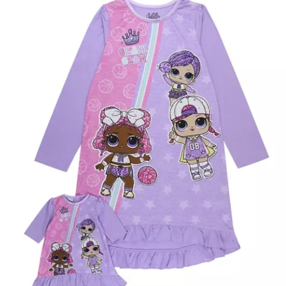 GIRLS "LOL GO TEAM" NIGHTGOWN & DOLL GOWN SET SIZE 4  #K66